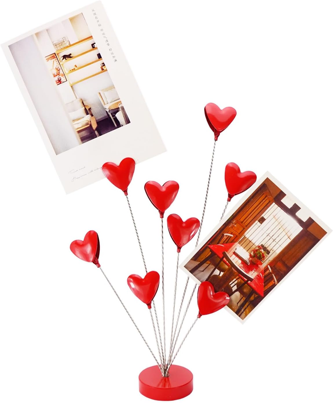 8-Branch Family Tree Picture Frame Holder, Card Photo Clips Holder Desk Stand for Memo Paper Note Photo Christmas Wedding Card Display (Red Heart)