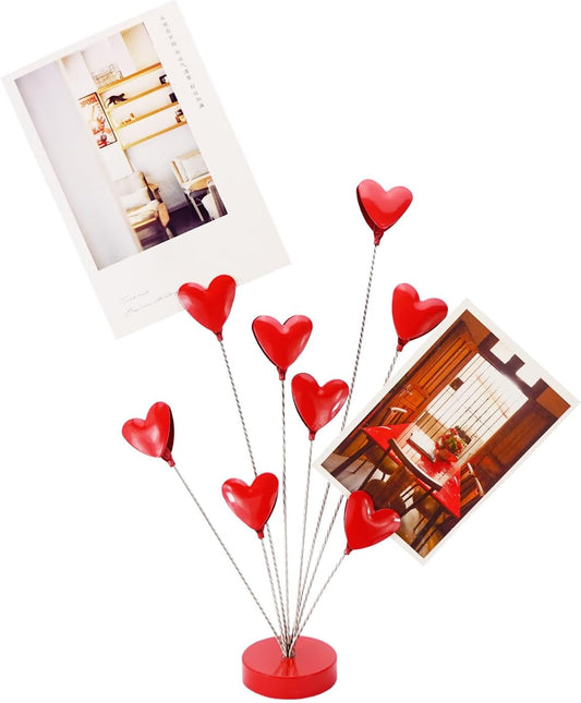 8-Branch Family Tree Picture Frame Holder, Card Photo Clips Holder Desk Stand for Memo Paper Note Photo Christmas Wedding Card Display (Red Heart)
