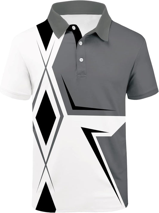 SCODI Mens Golf Shirt Moisture Wicking Performance Sport Short Sleeve Print Golf Polo Shirts for Men