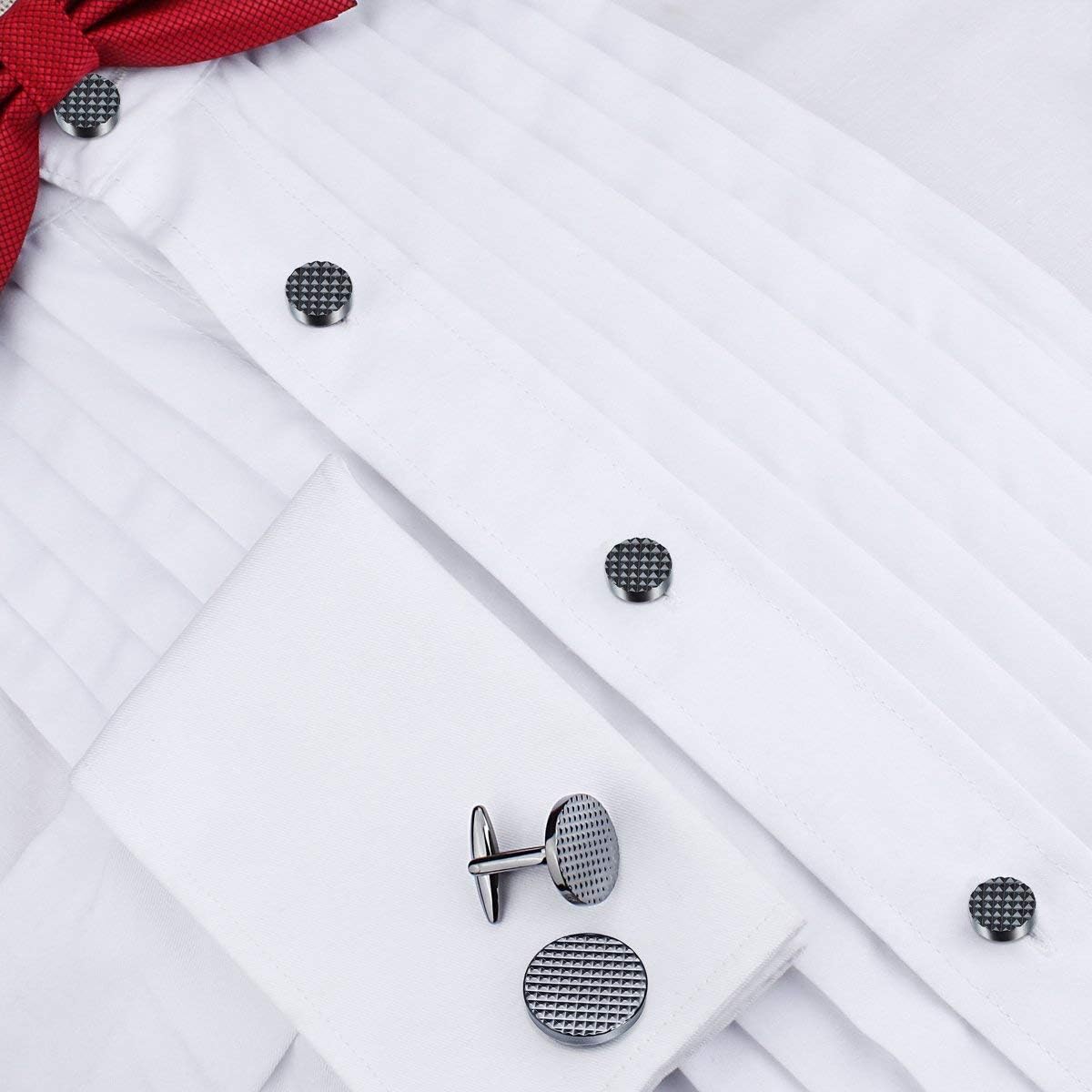 HAWSON Silver/Gold Cufflinks for Men with Tuxedo Shirt Studs,Men Accessories Jewelry with Gift Box,Gifts for Family,Best Friend on Wedding Business Birthday Anniversary