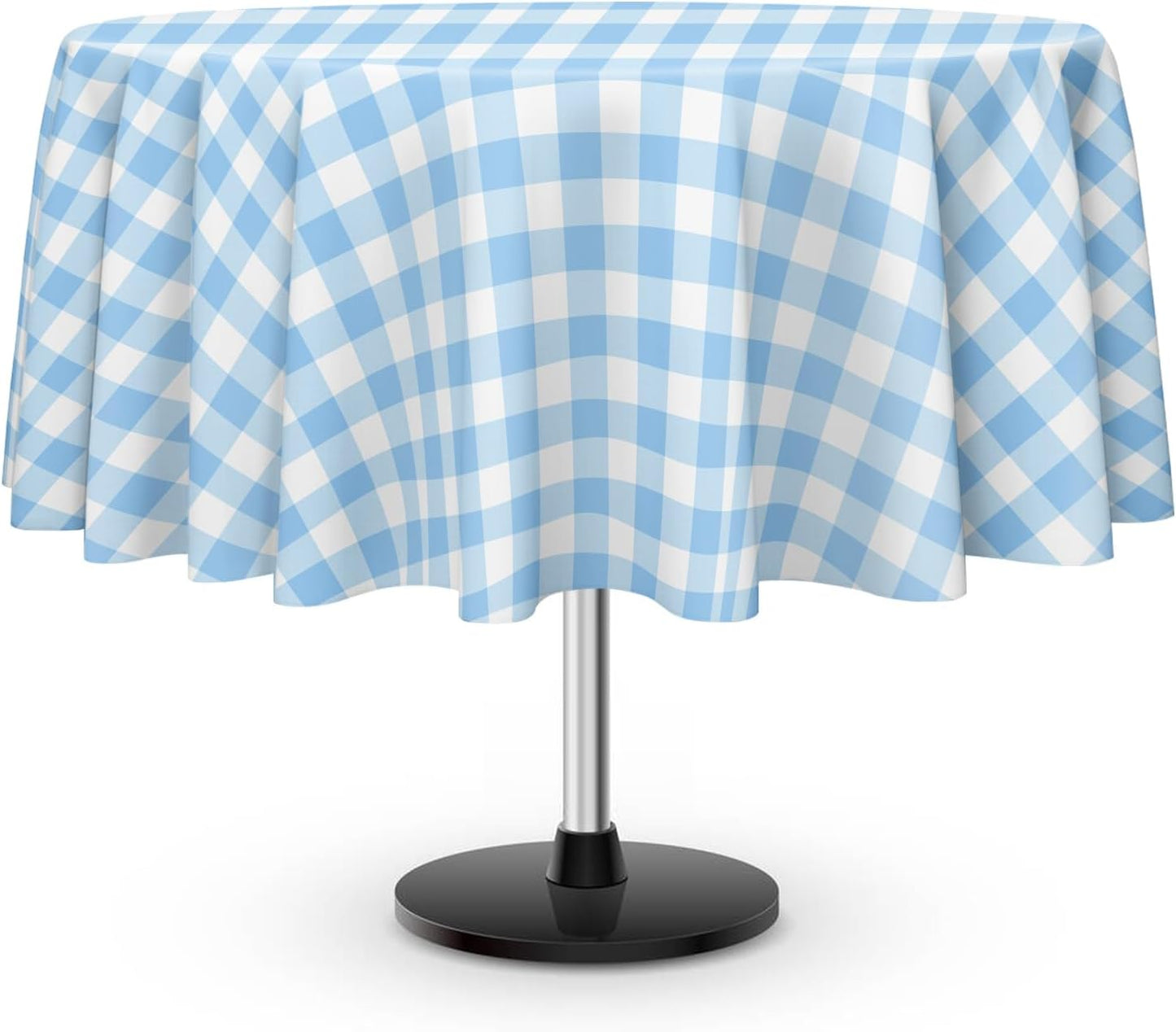 6 Pack Blue and White Checkered Tablecloth, Round Blue Gingham Plastic Table Cloths for Parties Disposable, 84x84 in Waterproof Camping Tablecloth for Birthday Party Baby Shower Picnic School