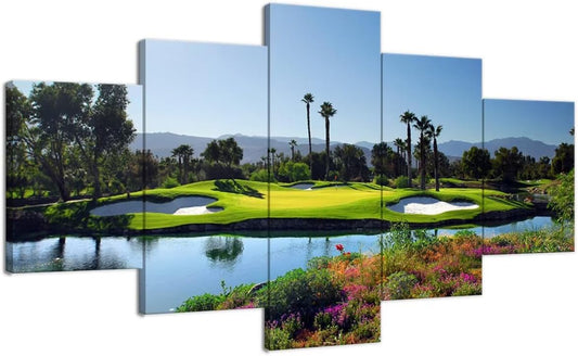 Indian Wells Golf Course Wall Art for Living Room Bedroom Bathroom Home Decorations Golf Course Pictures Posters Canvas Prints Modern Framed Artwork Ready to Hang(60''W x 40''H)
