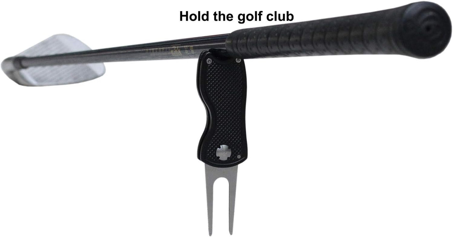 Golf Divot Repair Tool with Magnetic Ball Marker, Metal and Foldable Design