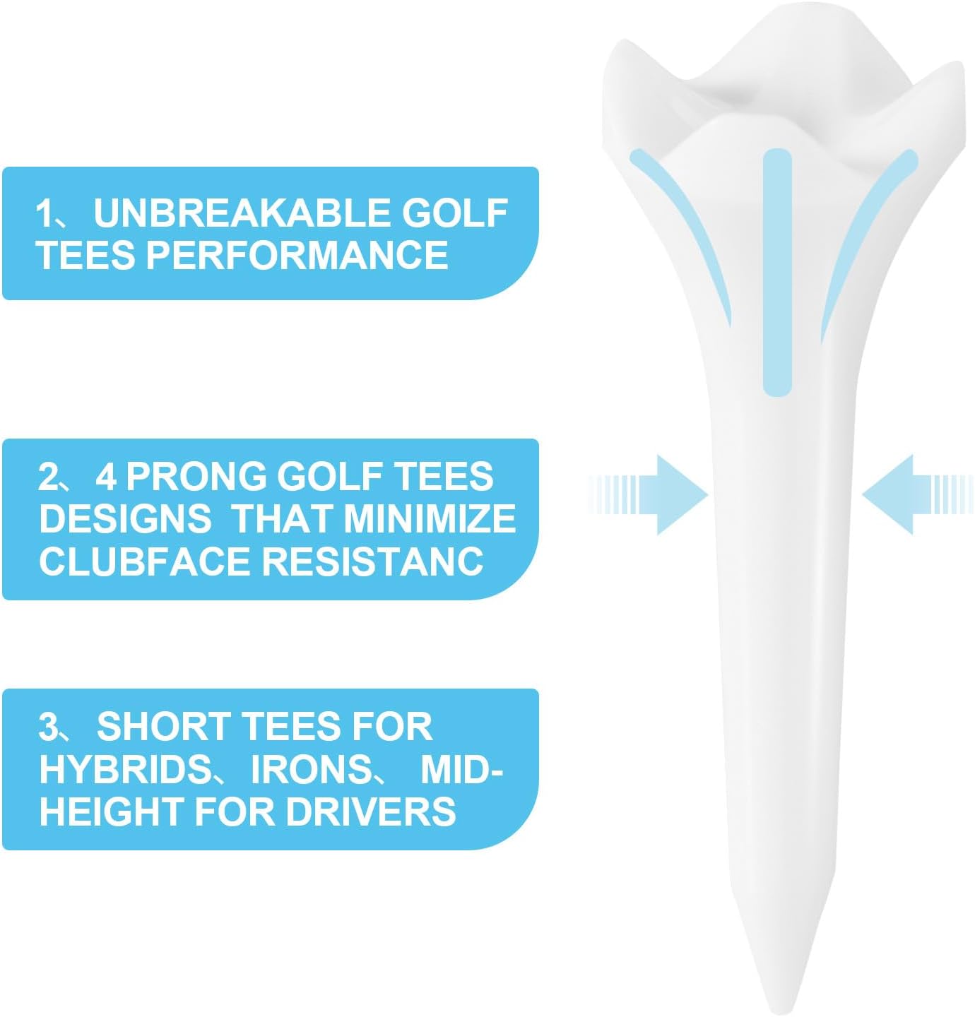 Weslymoo 1 1/2 Inch Plastic Golf Tees, Short Tees 120 Pack with Low-Friction Design for Iron、Par Threes、Hybrids and Driving Range, with High Stability and Low-Friction Performance Golf Tees Plastic