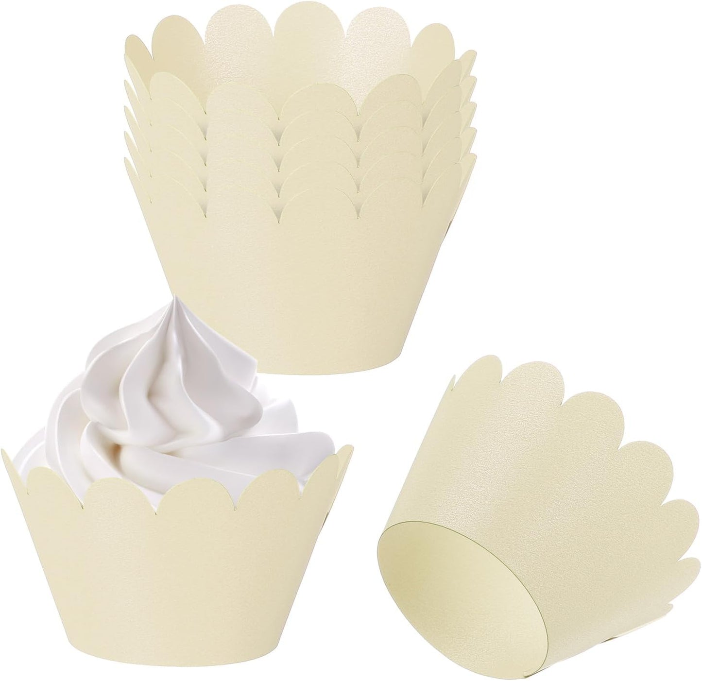 PATIKIL Cupcake Wrappers Paper, 50 Pack Baking Cups Standard Wave Decoration for Anniversary Birthday Weddings and Parties, White/Gold