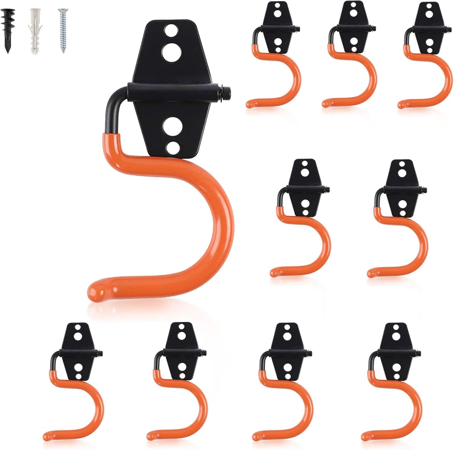 AOBEN Garage Hooks Heavy Duty, Steel Garage Storage Hooks, Utility Tool Hangers and Broom and Mop Holder Wall Mounted for Organizing Cleaning Tools, Mops, Garden Tools (S, 10 Pack)