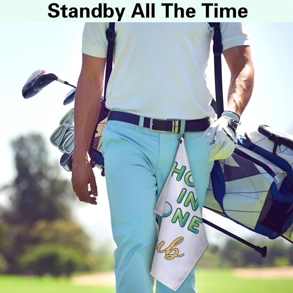 Hole in One Club Funny Printed Microfiber Golf Towel with Clip, Cute Golf Gifts for Golf Fan Dad Mom Papa Husband Grandpa, Golfer Father's Day Birthday Gifts, Golf Accessories for Men Women