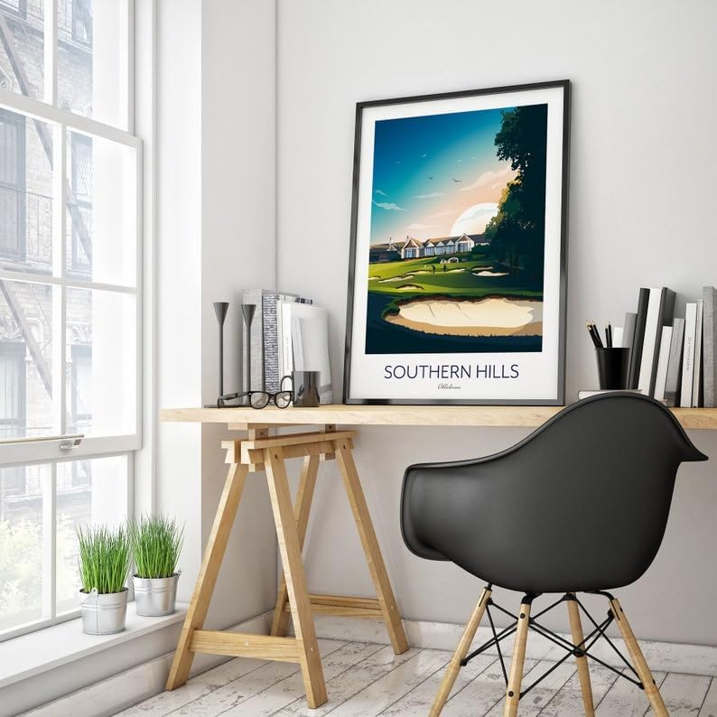 Southern Hills Country Club Golf Print - Tulsa; Oklahoma; Southern Hills PGA Championship Artwork; Golf Course Sunset Illustration (Unframed) (24x36)