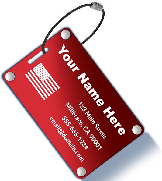Personalized Metal Luggage Tags for Suitcases, Backpacks and Bags with Your Personalized Text (Red)