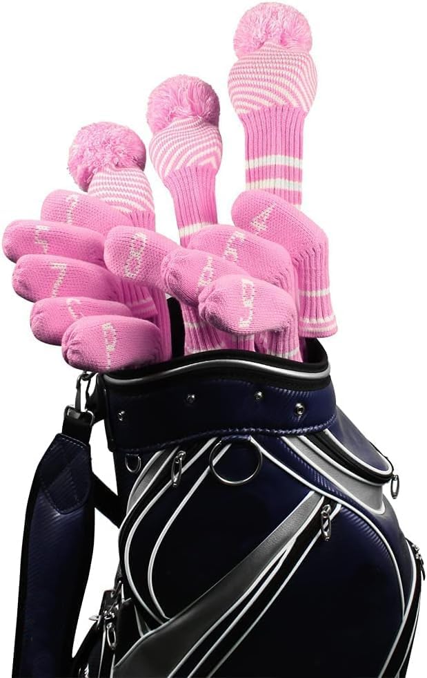 Scott Edward 1/7/10 Pcs Knitted Golf Club Head Covers for Irons Wedge Cuteness and Basically Socks Shape Washable Golf Club Head Protector on Classic Stripes Style，Double Sided Customization