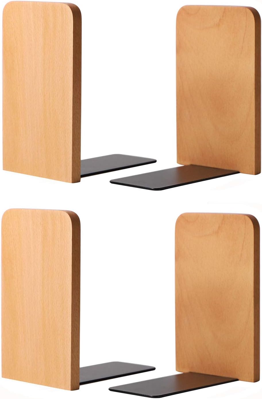 Muso Wood Book Ends for Shelves, Non-Slip Bookends, Heavy Duty Wooden Bookend Support for Books and Movies (Beech 2 Pairs)