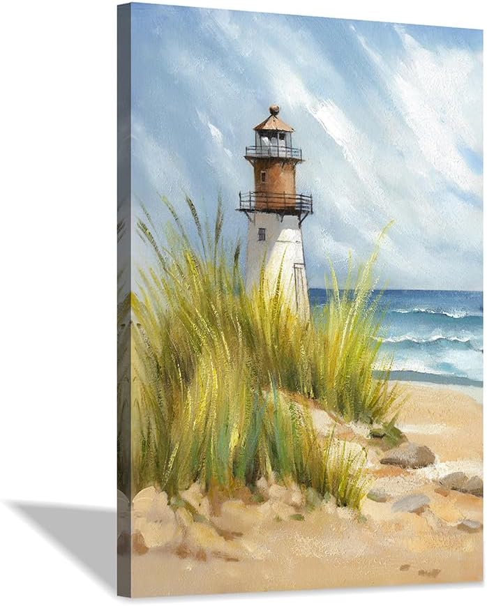 coastal wall art lighthouse pictures: beach wall decor coastal artwork nautical ocean print in beach canvas painting for bedroom 36" x 24"