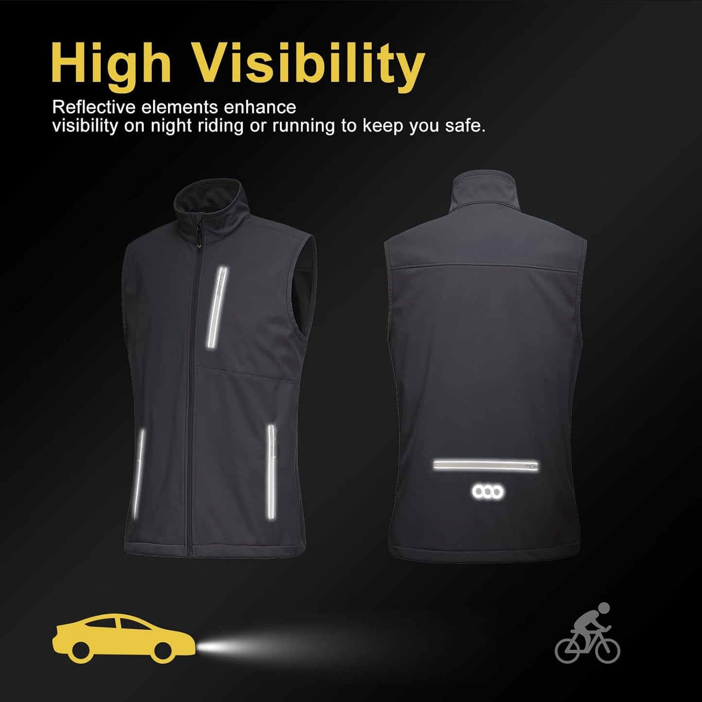 33,000ft Men's Windproof Lightweight Golf Vest Outerwear with Pockets, Softshell Sleeveless Jacket for Running Hiking Sports
