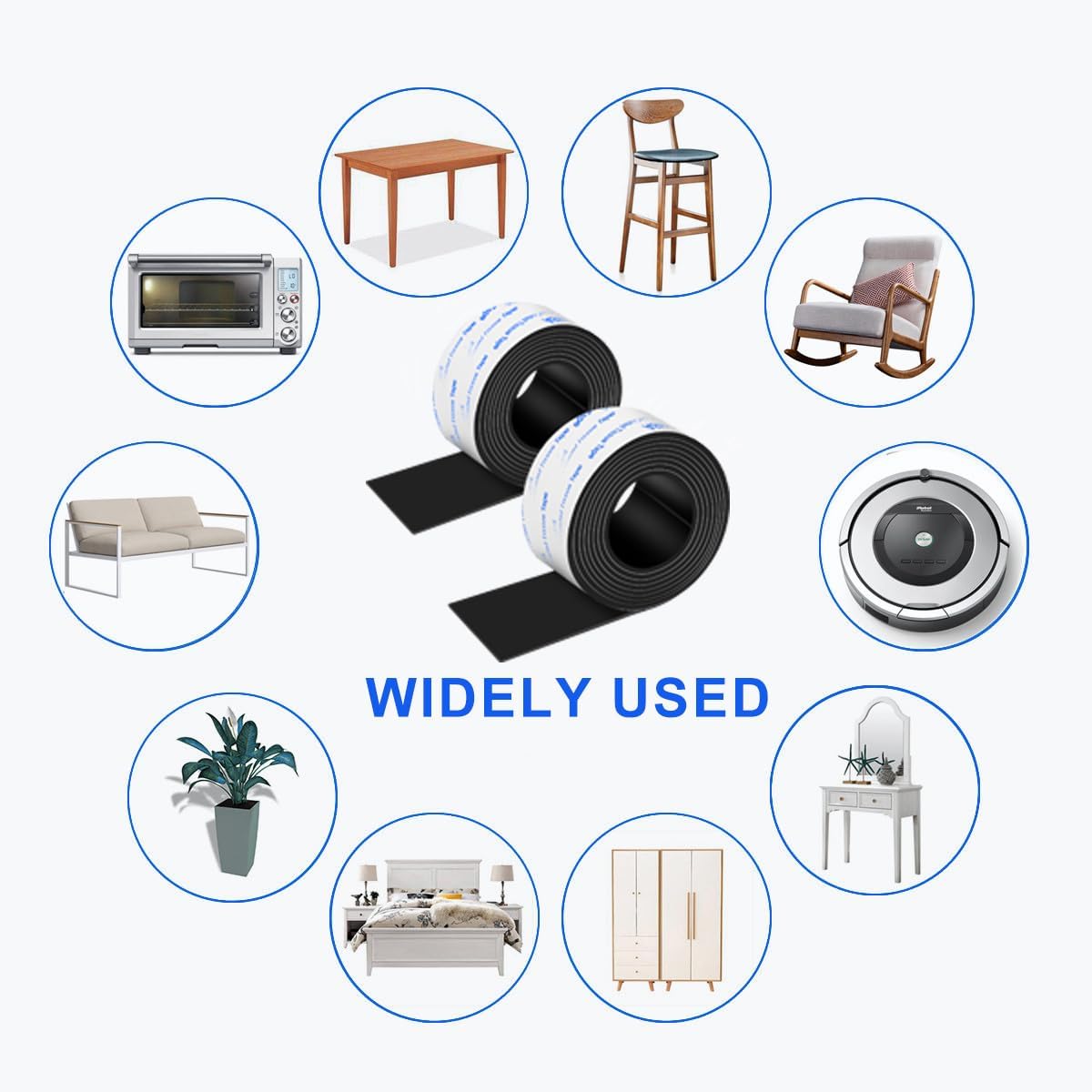 Adhesive Rubber Strips, 2 Rolls Rubber Tape, Non Slip Adhesive Strips Rubber Feet for Any Furniture and Appliances 1x40 inch