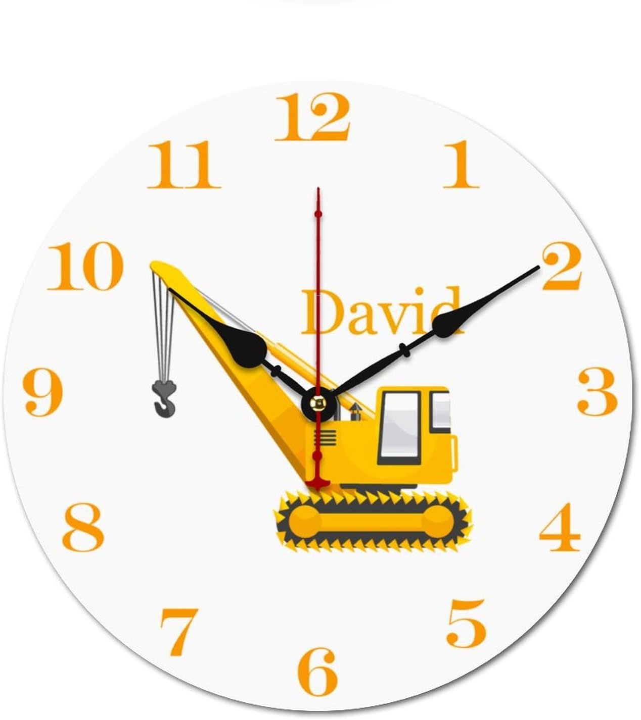 Personalized Crane Truck Kids Wood Wall Clocks Rustic Battery Operated 10 inch Non Ticking Engineering Vehicle Wall Clock for Kids Rooms Boys Girls,Nursery Wall Clock,Custom Kids Clock with Name