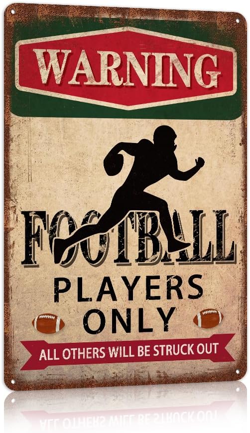 Football Accessories Football Decor For Boys Room Football Gifts Sports Signs Warning Football Players Only Metal Tin Signs