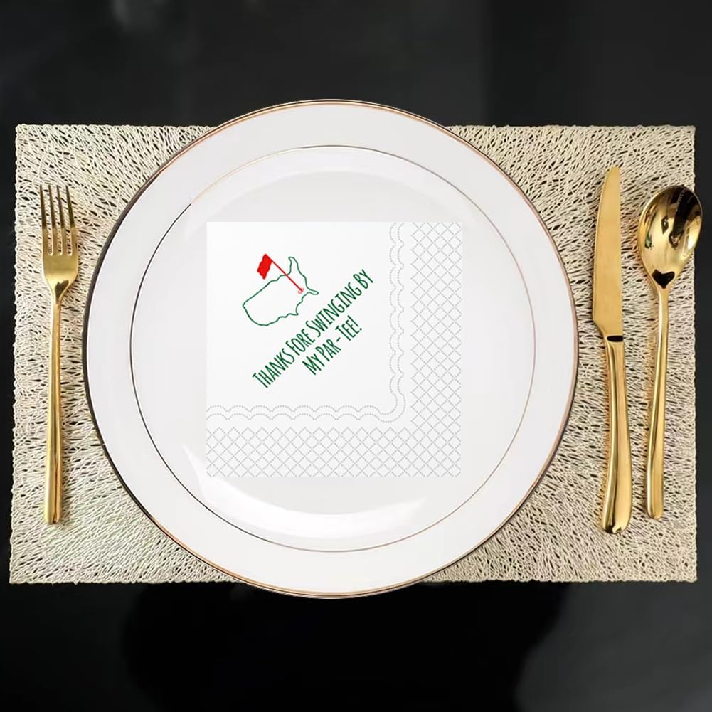 SharkBliss Golf Cocktail Napkins, Thanks Fore Swinging By My Par-Tee Disposable Paper Cocktail Beverage Napkin for Golf Theme Party Table Decor 2-Ply, 5x5" (50, Thanks Fore Swinging By My Par-Tee)