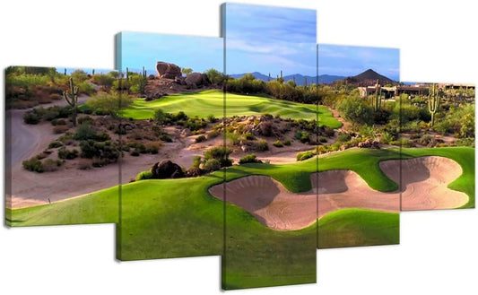 chenchenArt Arizona Desert Golf Course Wall Art for Living Room Bedroom Bathroom Home Decorations Arizona Golf Course Pictures Posters Canvas Prints Modern Artwork Framed Ready to Hang(50''W x 24''H)