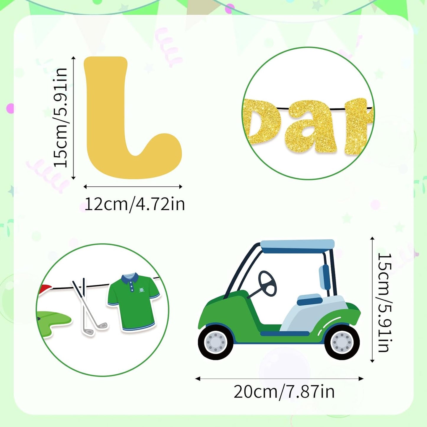 Let’s Par-Tee Banner, Pre-Strung Golf Theme Birthday Banner Glitter Garland Hanging Golfer Birthday Decorations Retirement Party Decor for Sport Lovers Photo Props Baby Shower Party Supplies