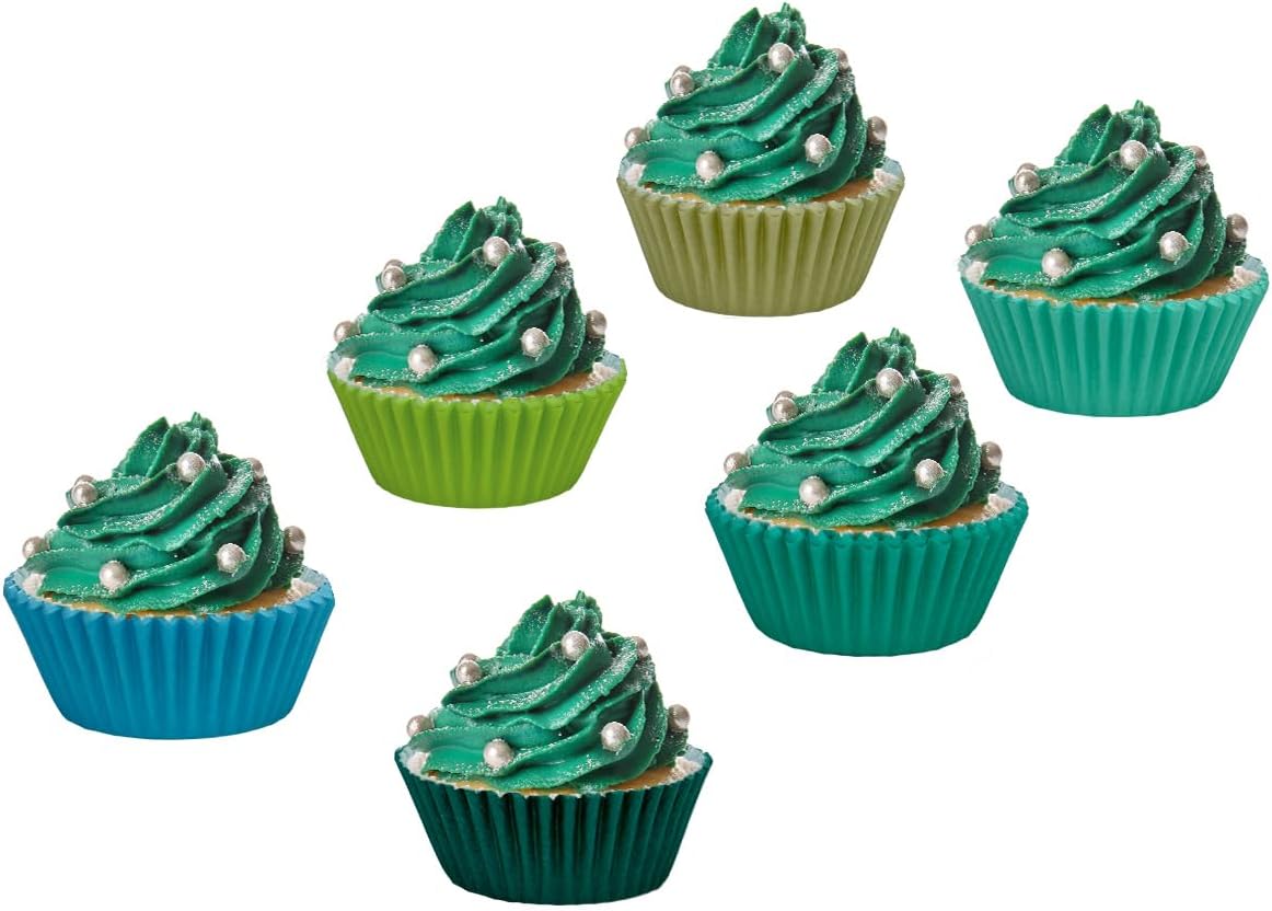 qiqee 300 Counts Cupcake Liners Cupcake Cups Food Grade 6 Solid Green Colors Cupcake Papers Muffin Baking Cups Cupcake Wrappers (Standard Size)