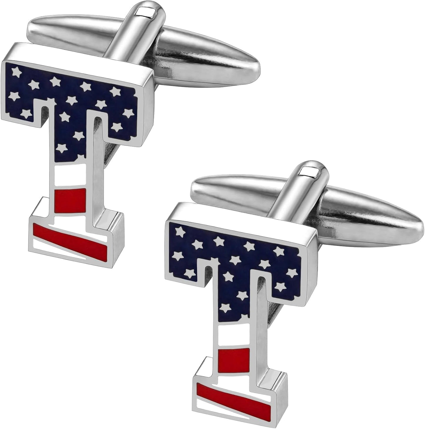 AMITER Initial Cufflinks for Men, American Flag Pattern Cuff Links Men's Shirt Studs Suit Accessories Gift