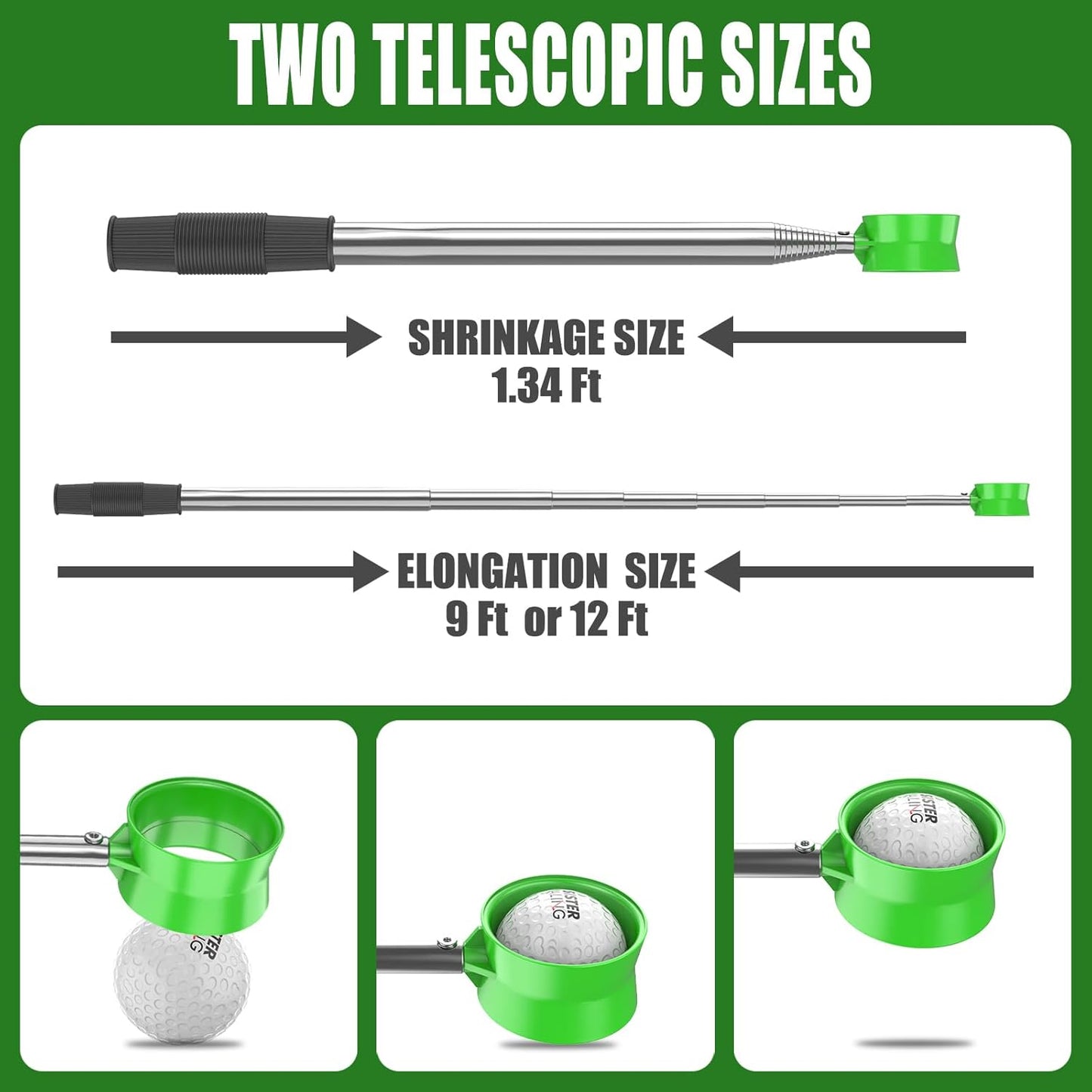 9ft/12ft Water Telescopic Golf Ball Retriever，Classic and Durable Stainless Steel Picker Upper, The Best Accessory Gift for Men and Women Golfers.
