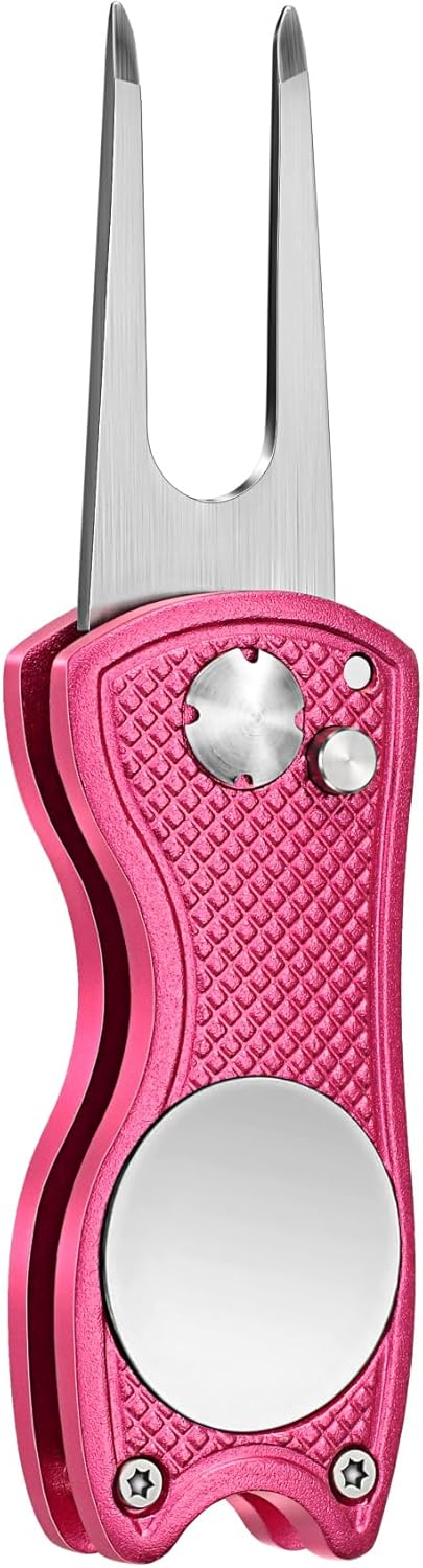Mile High Life Golf Divot Repair Tool, All Metal Foldable Divot Tool with Pop-up Button & Magnetic Ball Marker, 2-6 Pack