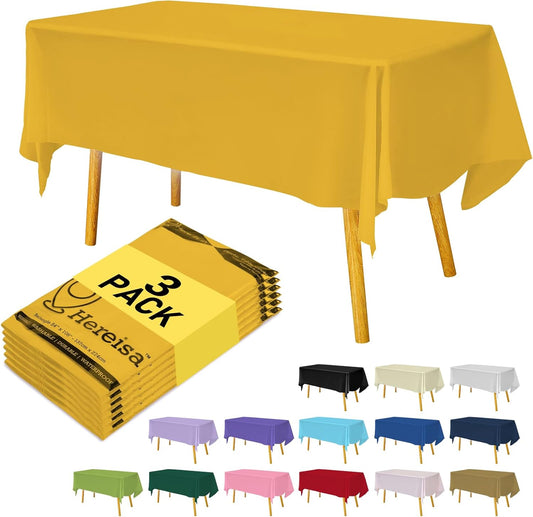 Plastic Yellow Tablecloths 3 Pack Disposable Table Covers 54 in. x 108 in. Table Cloths Bridal Party Tablecovers for Parties Engagements Weddings Festivals, Fits 6 to 8 Foot Rectangle Tables