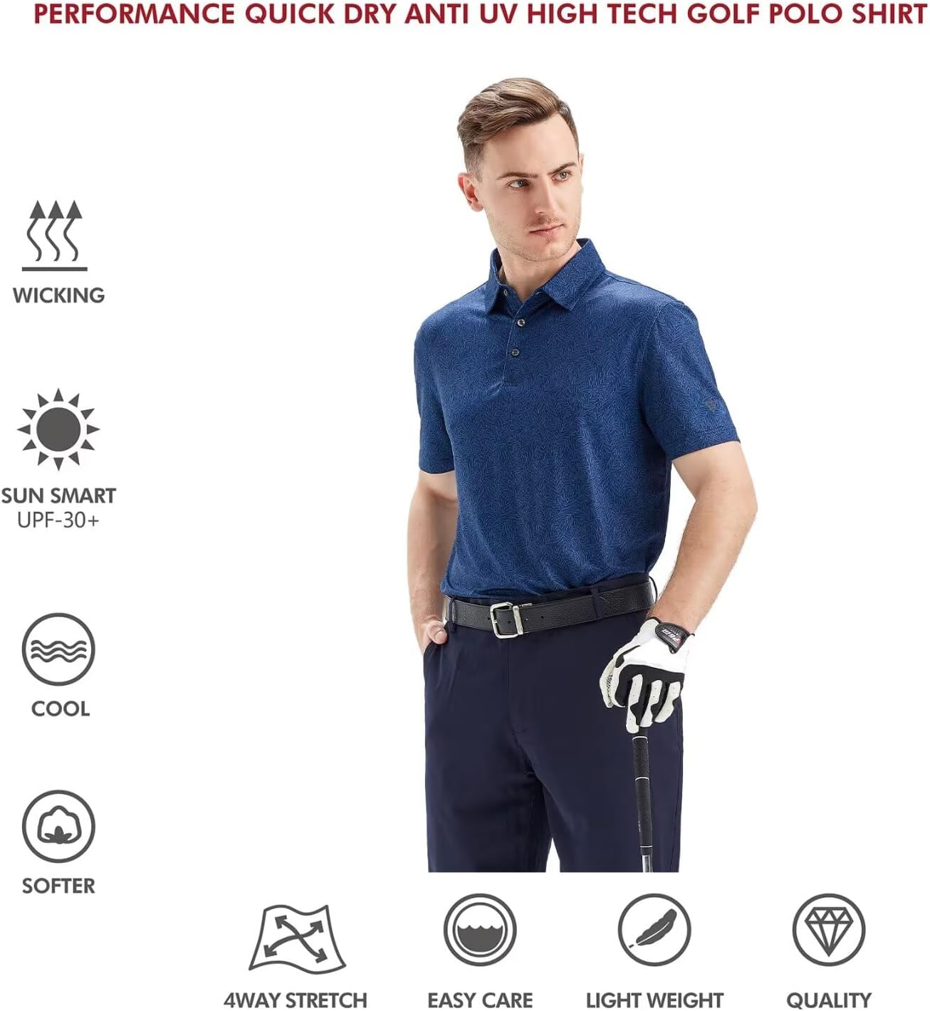 Golf Shirts for Men Dry Fit Short Sleeve Print Performance Moisture Wicking Polo Shirt