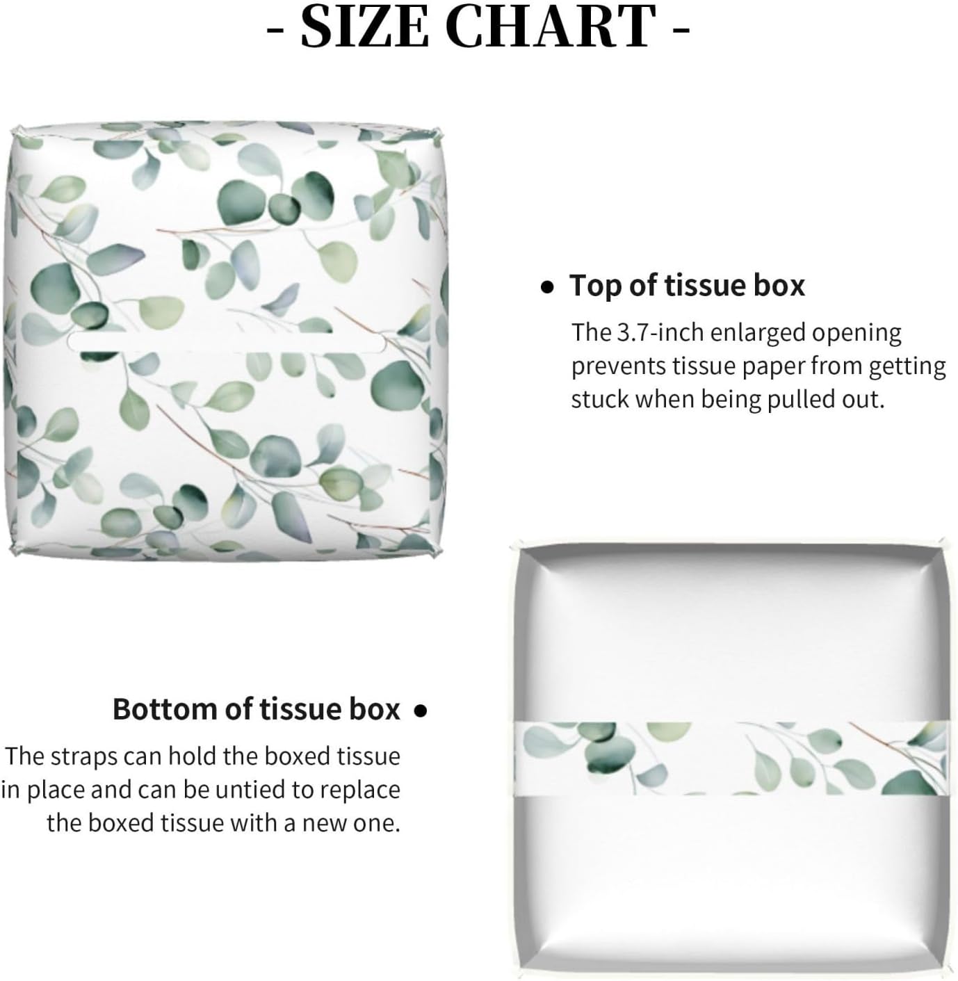 Tissue Box Cover Watercolor Green Leaves Square PU Leather Tissue Box Holder for Car Bathroom Bedroom Desk Tabletop Decor