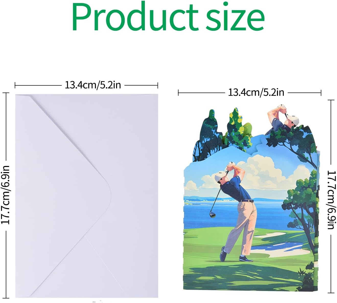Joyvine 3D pop-up T-shaped unfolded greeting card, hollowed out paper carving occasion Golf Course design, suitable for Business greeting card to anyone on special occasions - with envelope and blank labe