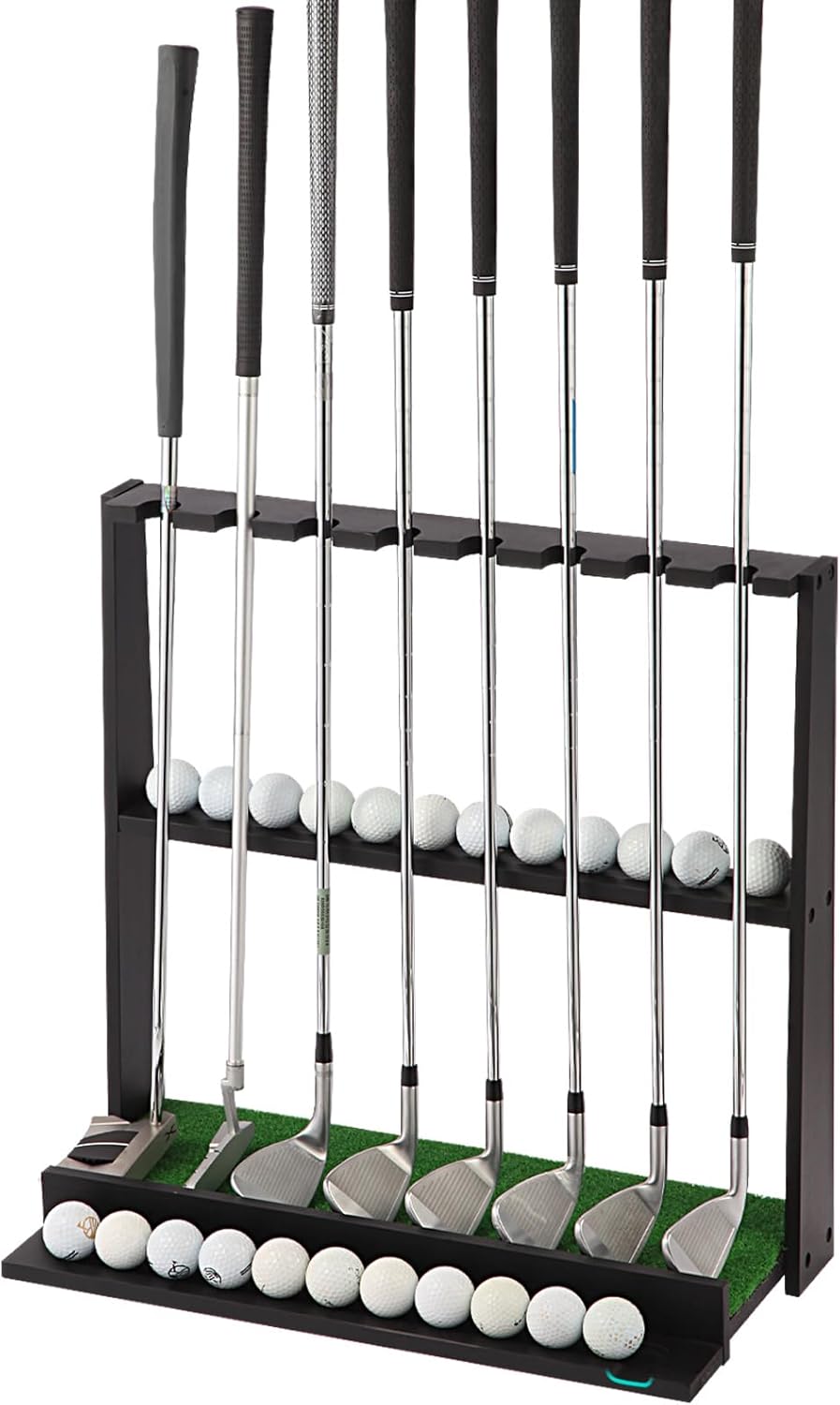 Wooden Golf Putter Stand with Ball Storage - Holds 8 Clubs & 22 Golf Balls, Space-Saving Golf Club Holder for Indoor/Home/Office/Simulator/Driving Range - Golf Accessories & Training Aid