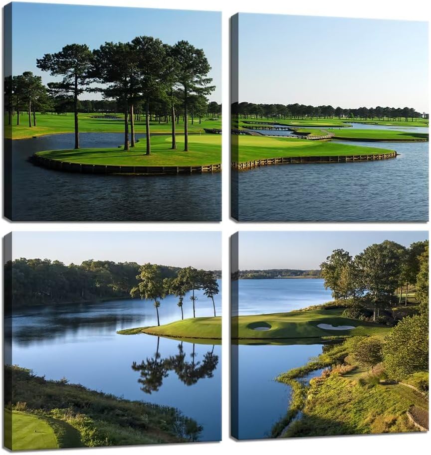 Pankila Usa Golf Course Wall Art California Golf Canvas Wall Decor Blue Green Abstract Wall Pictures Painting Modern Minimalism Frame Artwork for Living Room Bedroom Office (20''W x 20''H x 4)