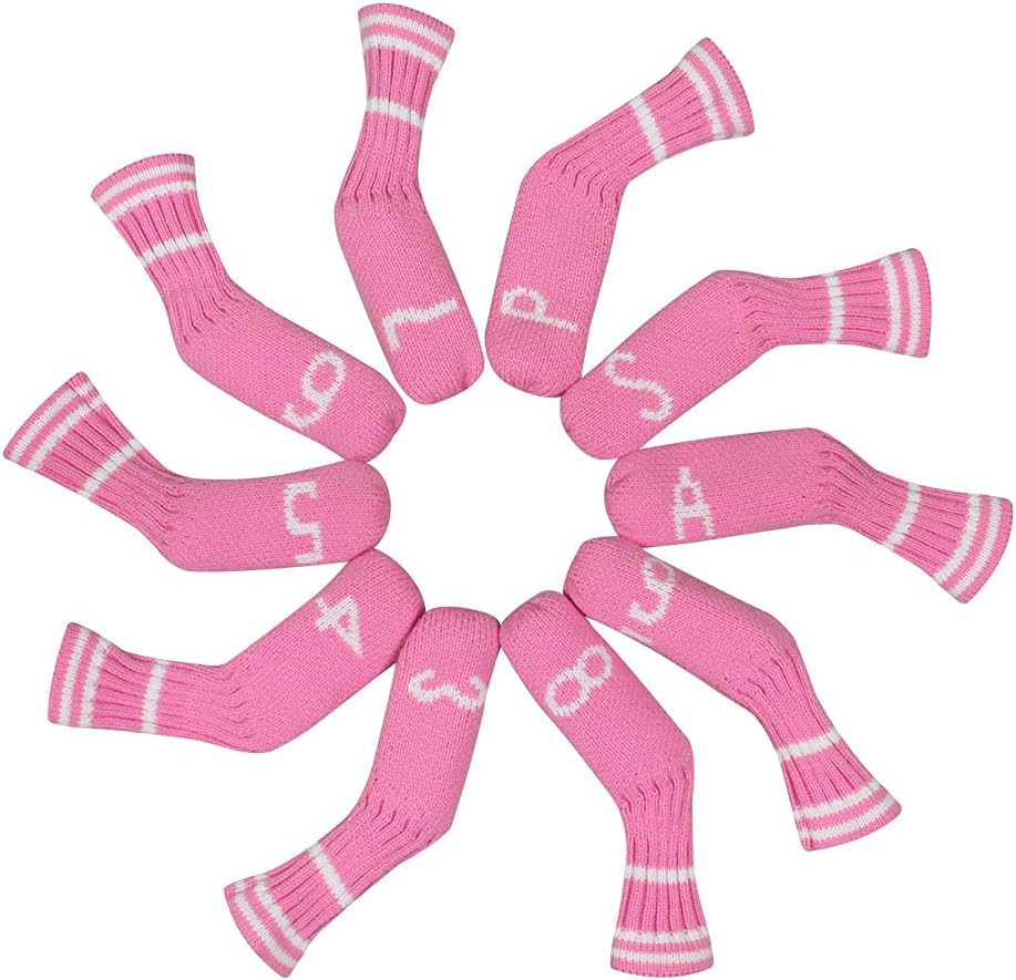 Scott Edward 1/7/10 Pcs Knitted Golf Club Head Covers for Irons Wedge Cuteness and Basically Socks Shape Washable Golf Club Head Protector on Classic Stripes Style，Double Sided Customization