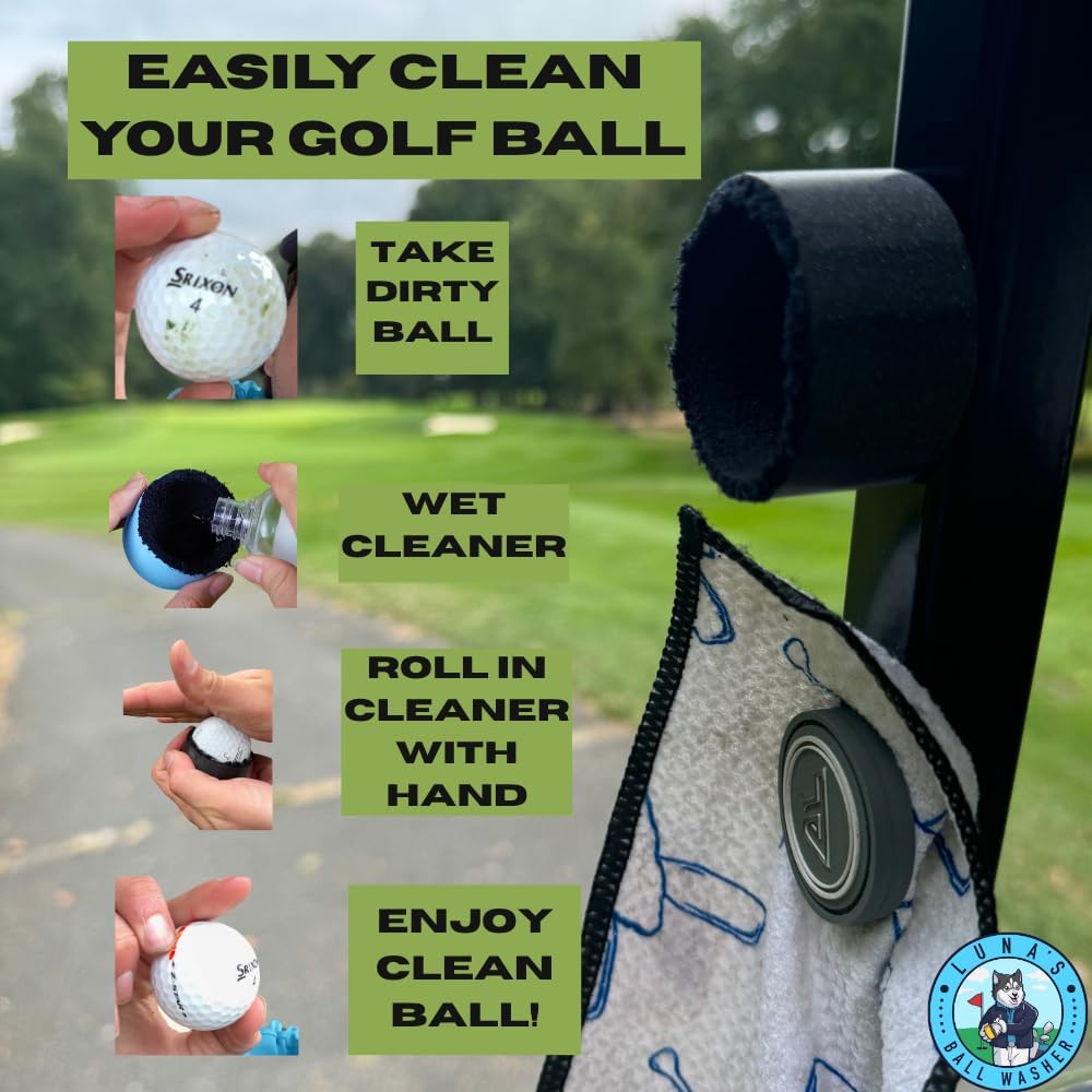 Lunas Ball Washer- 3 Pack - Golf Ball Cleaner for Golf Balls, Golf Cart Accessories for Cleaning Golf Ball, Compact Magnetic Golf Towel Golf Ball Washer for Golfers