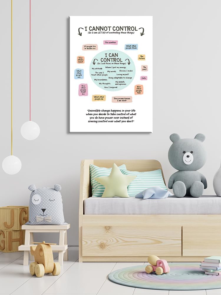 uoyien Growth Mindset Mental Health Posters I Cannot Control and I Can Control Positive Affirmations Charts Canvas Wall Art Kids Educational Prints For Calming Corner Decorations Framed 16x24in