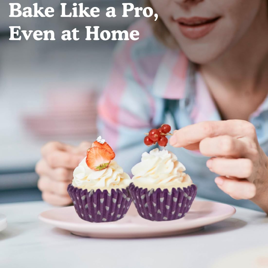 Regency Wraps Greaseproof Professional Grade Baking Cups, Pack of 40, Standard Liners, Purple Polka Dot, for Cupcakes, Muffins, Candy, Non Stick