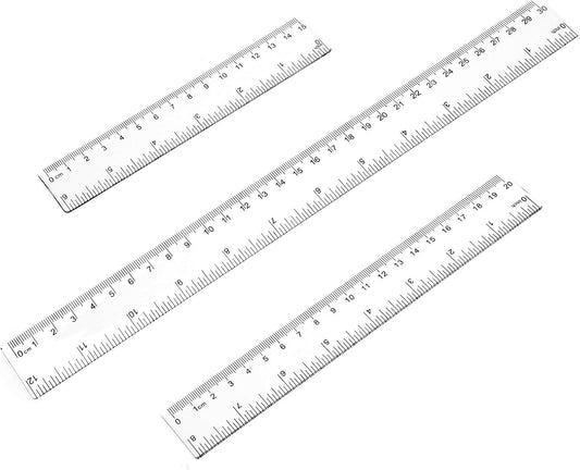 3 Pack 6 Inch 8 Inch 12 Inch Ruler Set Plastic Straight Ruler Transparent Measuring Tool Acrylic Clear Ruler for School Office Student