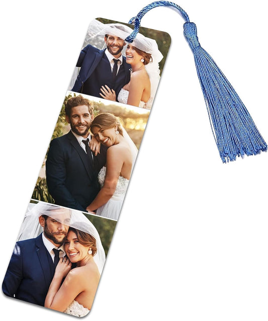 Custom Metal Bookmark, Personalized Double-Sided Bookmark with Text & Photo, Customizd Book Mark with Tassel for Book Lovers Women Men Birthday Christmas Anniversary Present