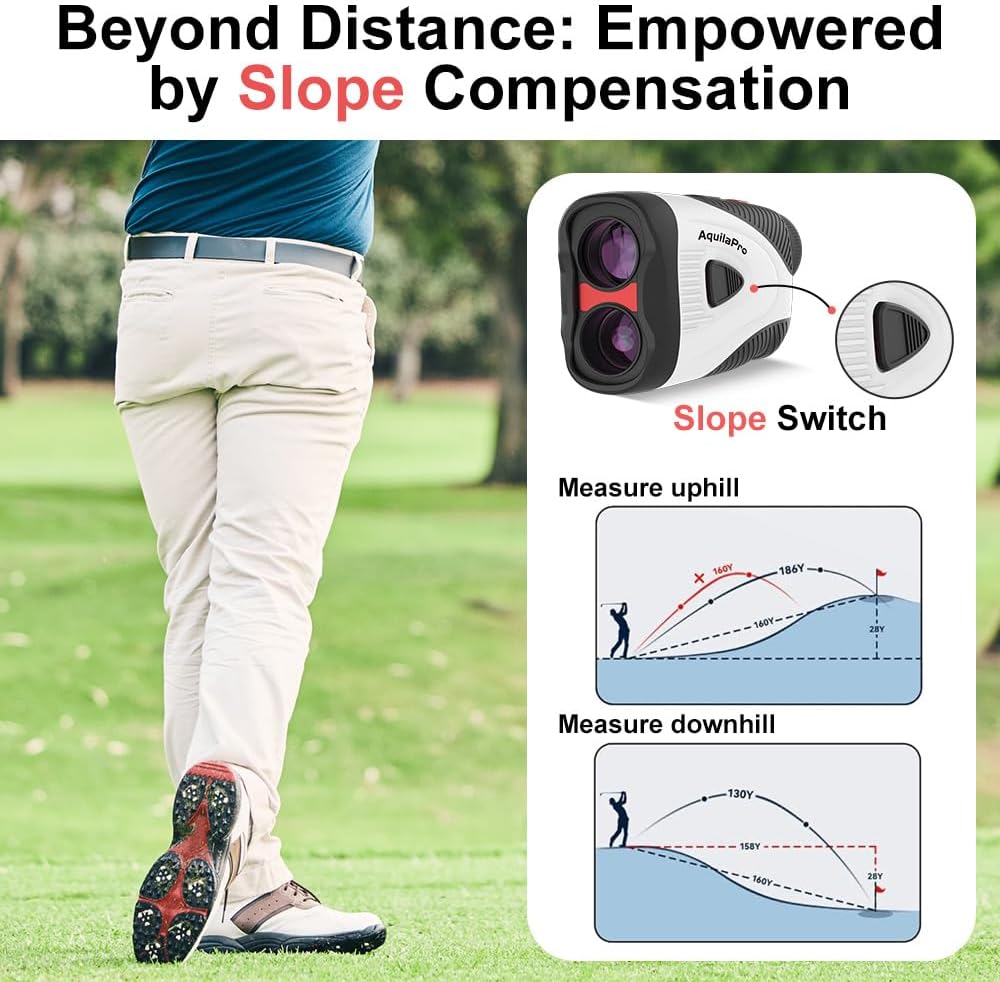 AquilaPro N3 Golf Rangefinder with Slope, 1200 Yards, Rangefinder Golf, 0.5 Yard Accuracy, 7X Magnification, Flag Lock Vibration, Rechargeable Golf Range Finder