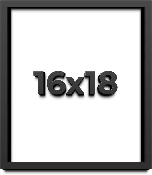 16x18 Shadow Box Black Solid Wood Display Frame with White Acid-Free Backing UV Acrylic & Hanging Hardware - with 3/4" Usable Depth