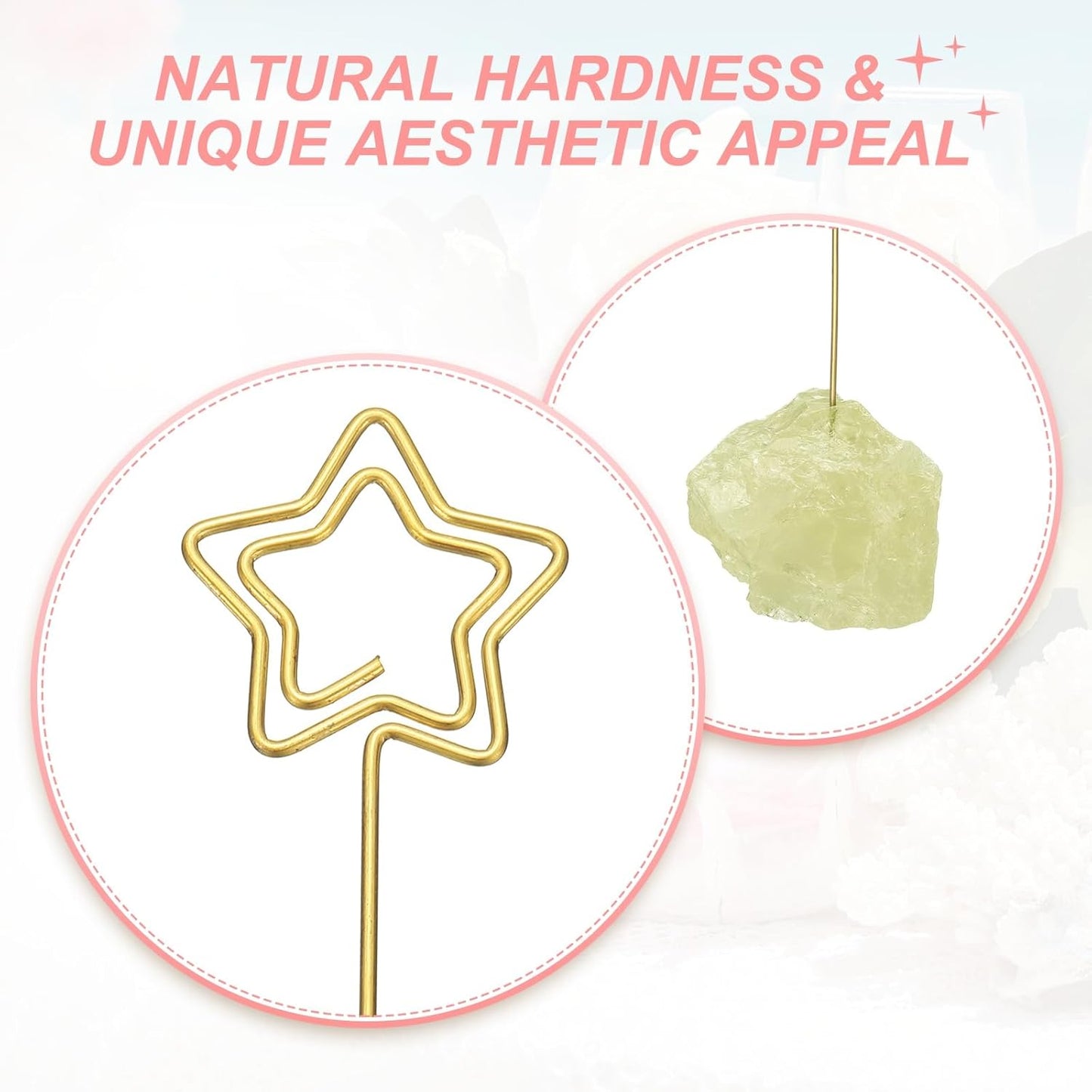 PATIKIL Table Number Holder, 1Pcs Photo Clip Holders Crystal Stone Quartz Desk Card Holder Raw Star Shape Iron Memo Note Photo Stand for Wedding Party Home Office Decor, Yellow