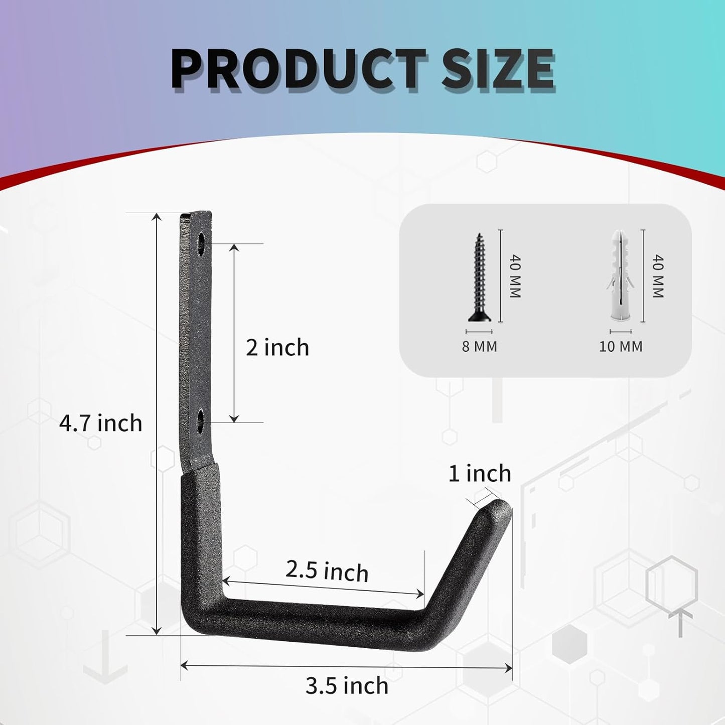 Heavy Duty Wall Mount Hooks - 6 Pack, Small, Organizer with U Hooks Hangers for Garden Hose, Tools & More