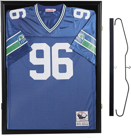 Jersey Display Frame Case Large Frames Shadow Box Lockable with UV Protection Acrylic Hanger and Wall Mount Option for Baseball Basketball Football Soccer Hockey Sport Shirt
