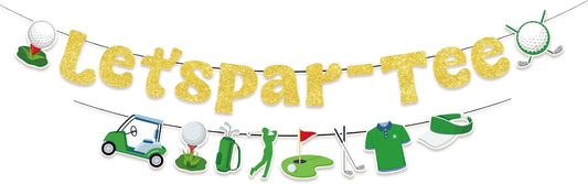 Let’s Par-Tee Banner, Pre-Strung Golf Theme Birthday Banner Glitter Garland Hanging Golfer Birthday Decorations Retirement Party Decor for Sport Lovers Photo Props Baby Shower Party Supplies