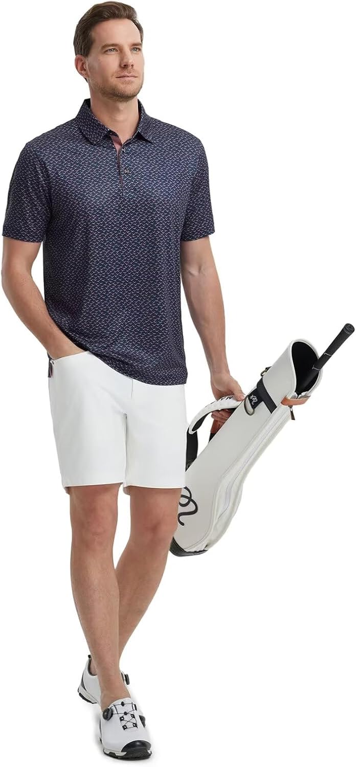 M MAELREG Mens Golf Shirt Short Sleeve Dry Fit Print Moisture Wicking Performance Patterns Collared Polo Shirt