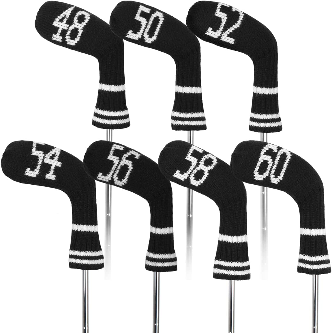 Scott Edward 1/7/10 Pcs Knitted Golf Club Head Covers for Irons Wedge Cuteness and Basically Socks Shape Washable Golf Club Head Protector on Classic Stripes Style，Double Sided Customization
