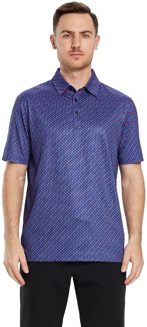 Golf Shirts for Men Dry Fit Short Sleeve Print Performance Moisture Wicking Polo Shirt