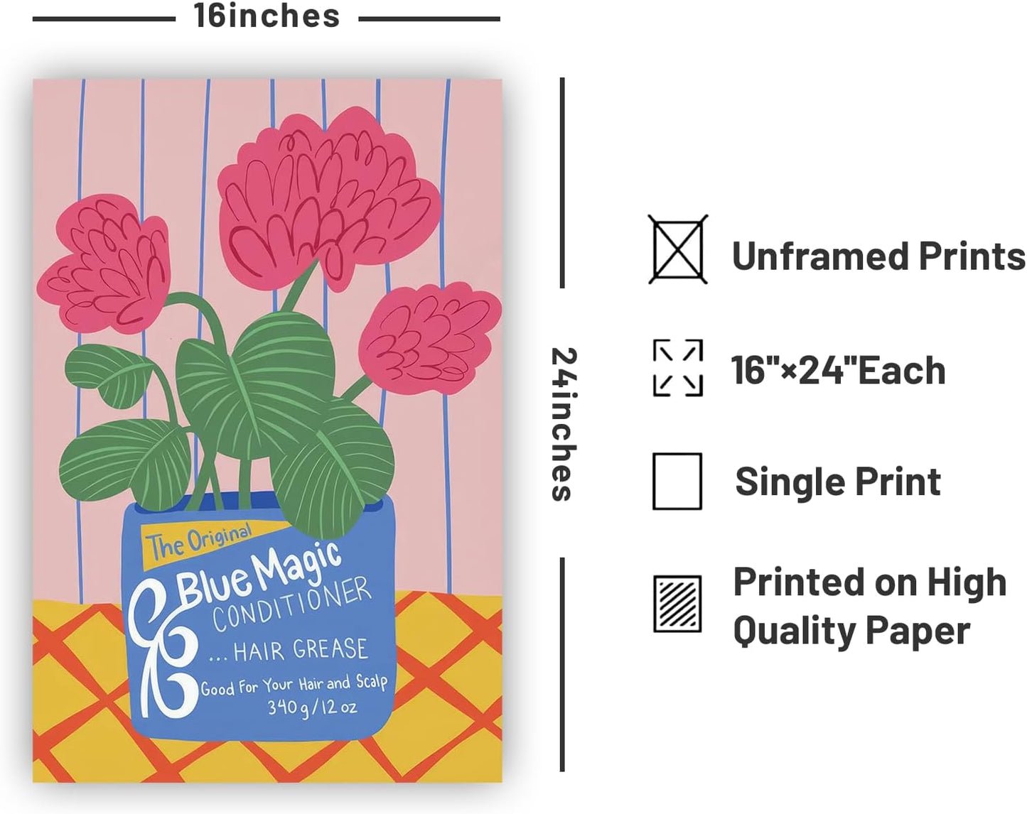 LXLSTORE Botanical Print Vintage Wall Art Floral Wall Art Flower Market Prints Matisse Art Poster 16x24inch Unframed Floral Drawing Posters for Gallery Room Aesthetic Living Room Bathroom Decor