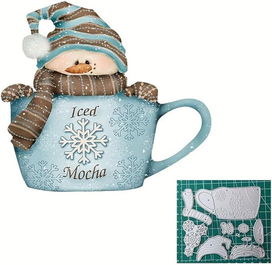 Lapoo Metal Cutting Die for Scrapbooking, 3D Backgrounds Frame New Cutting Dies DIY Album Card Making Decor Paper Metal Die Cuts Party Wedding Decorations (Cup Snowman 4.1 x 3.7 in)